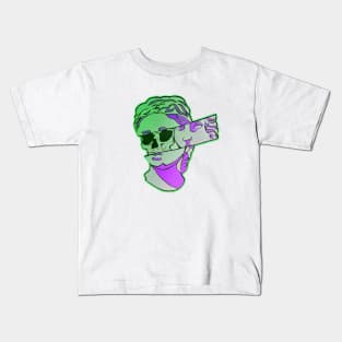 Green & Purple Skull Sculpture Kids T-Shirt